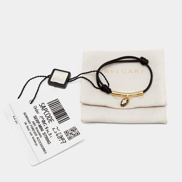 Pre Owned Bvlgari Serpenti Forever Black Enameled Snakehead Charm Cord Bracelet