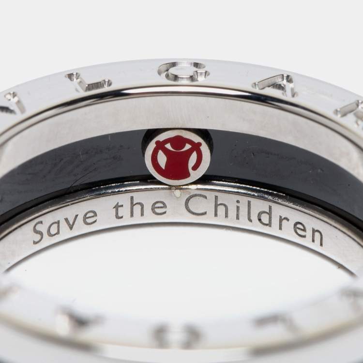 Pre Owned Bvlgari B-zero1 Save the Children Sterling Silver Ceramic Ring Size 53
