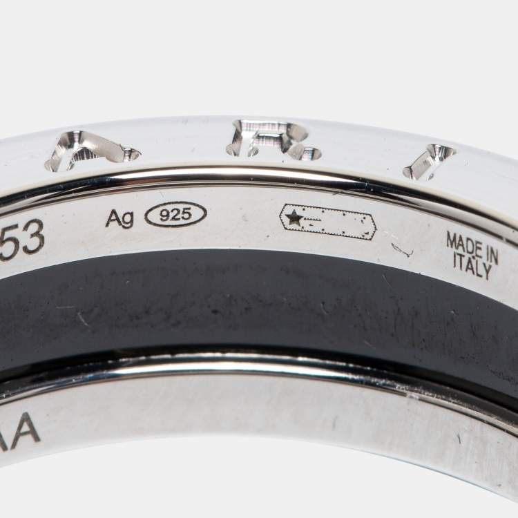 Pre Owned Bvlgari B-zero1 Save the Children Sterling Silver Ceramic Ring Size 53