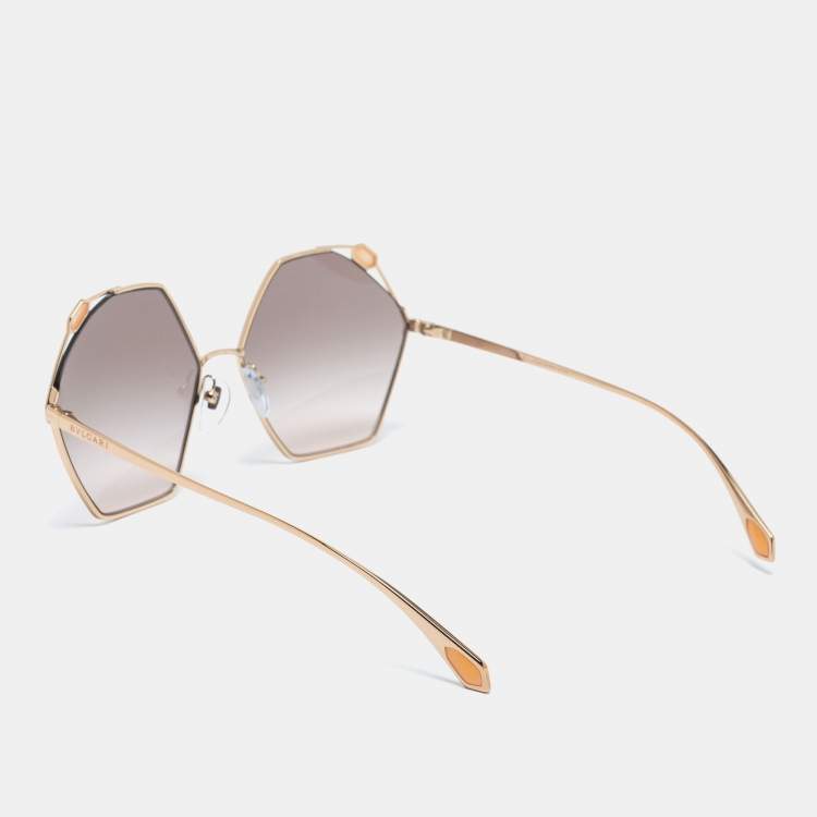 Pre Owned Bvlgari Rose Gold 6160 Serpenti Hexagonal Sunglasses