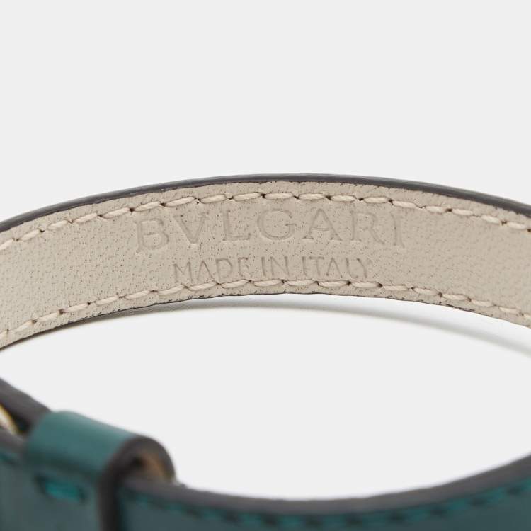 Pre Owned Bvlgari Serpenti Forever Green Leather Ename Gold Tone Bracelet