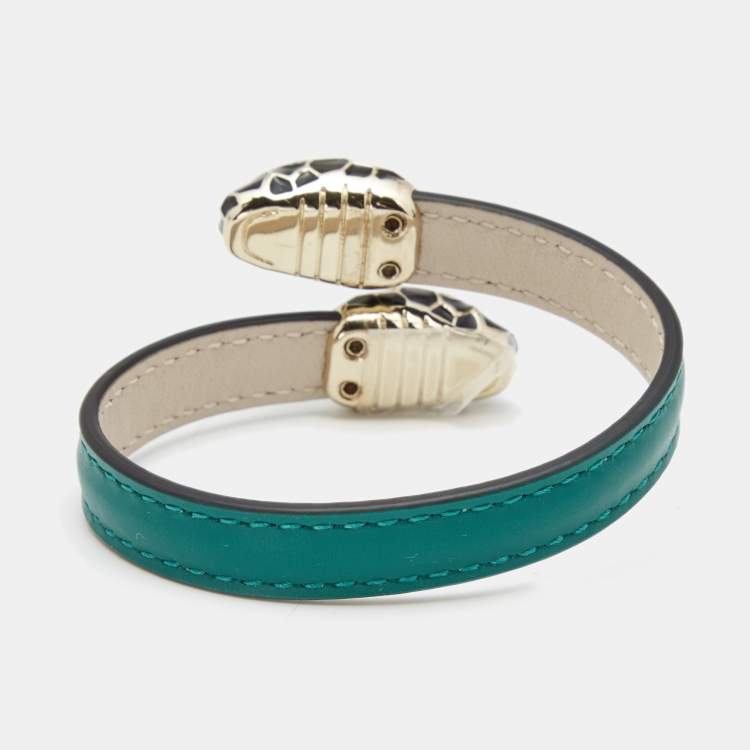 Pre Owned Bvlgari Serpenti Forever Enamel Leather Gold Tone Bracelet