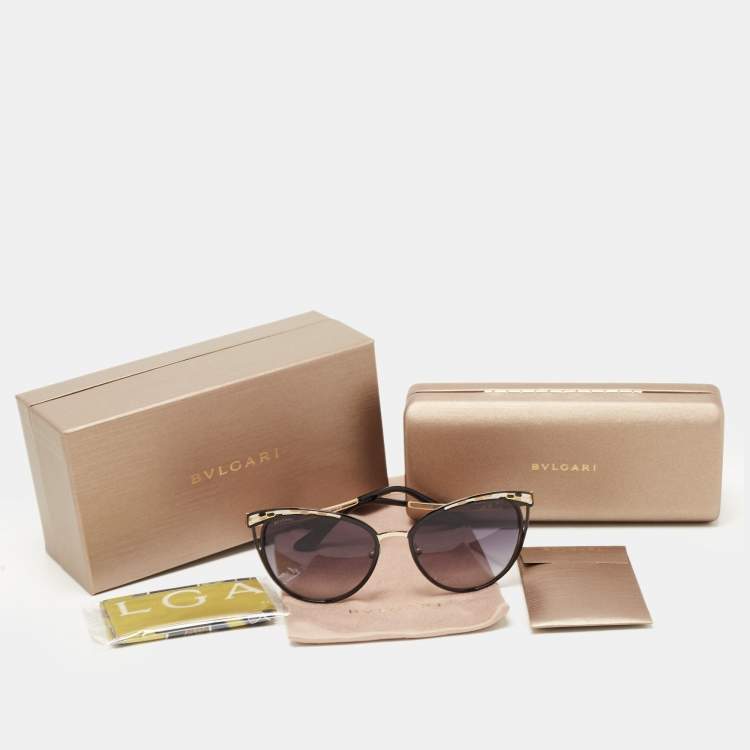 Pre Owned Bvlgari Black & Gold Tone/Grey Gradient 6083 Serpenti Cat-Eye Sunglasses