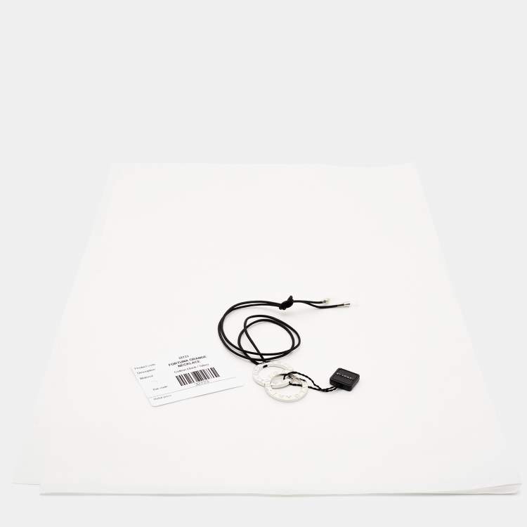 Pre Owned Bvlgari Fortuna Grande Sterling Silver Pendant Black Cord Necklace