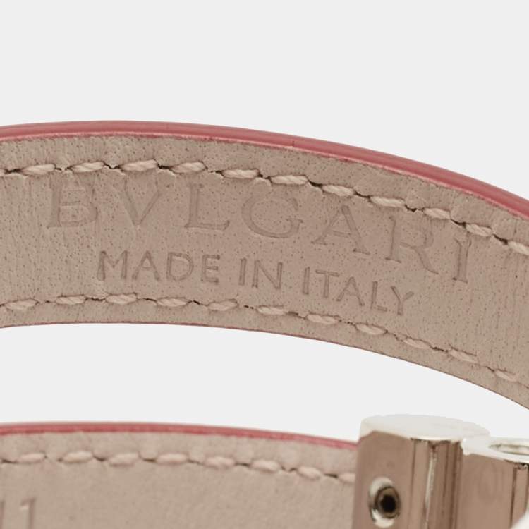 Pre Owned Bvlgari Double Coiled Red Snakeskin Leather Silver Tone Wrap Bracelet