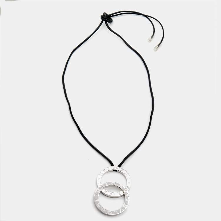 Pre Owned Bvlgari Fortuna Grande Sterling Silver Pendant Black Cord Necklace
