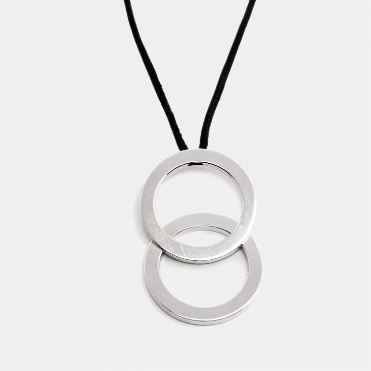 Pre Owned Bvlgari Fortuna Grande Sterling Silver Pendant Black Cord Necklace