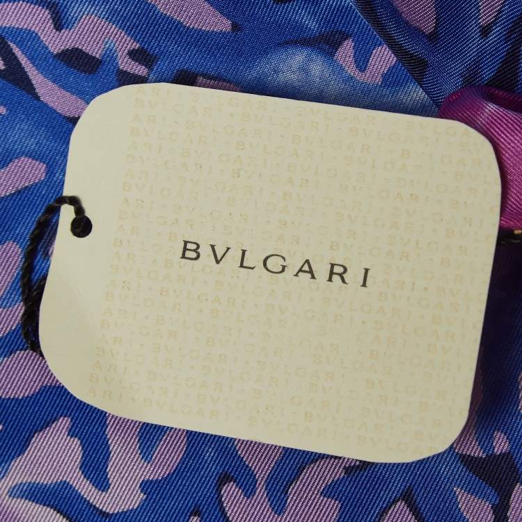 Pre Owned Bvlgari Purple Ocean Print Silk Square Scarf