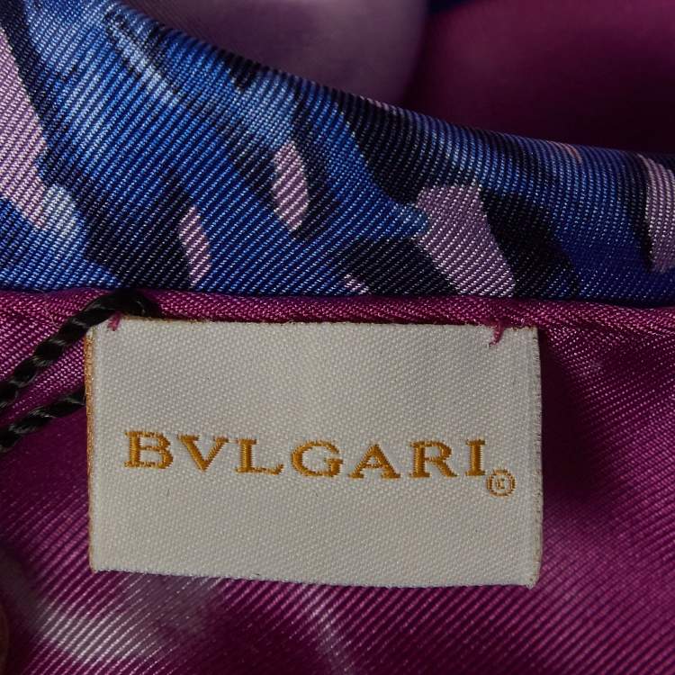 Pre Owned Bvlgari Purple Ocean Print Silk Square Scarf
