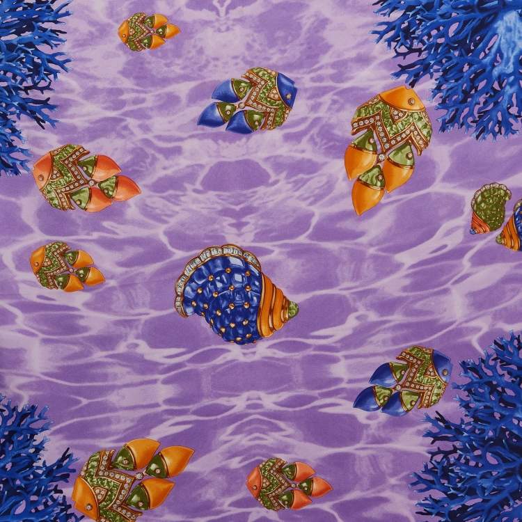 Pre Owned Bvlgari Purple Ocean Print Silk Square Scarf