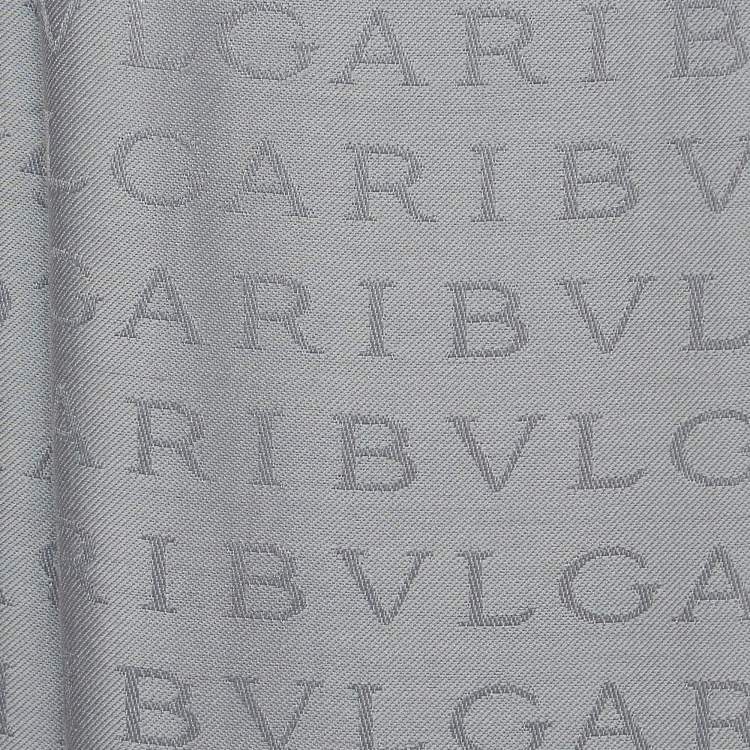 Pre Owned Bvlgari Grey Lettere Maxi Logomania Silk & Wool Stole 