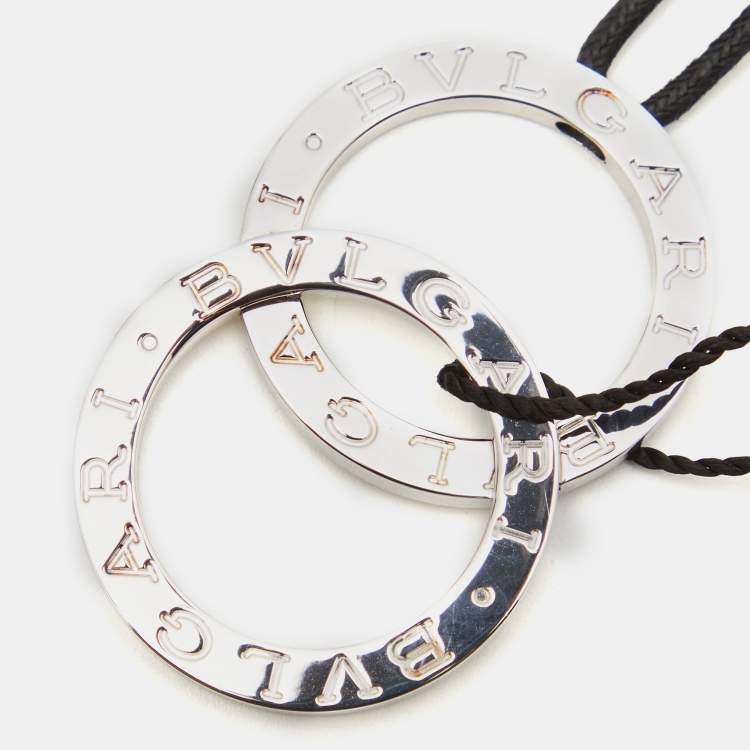 Pre Owned Bvlgari Fortuna Grande Sterling Silver Pendant Black Cord Necklace