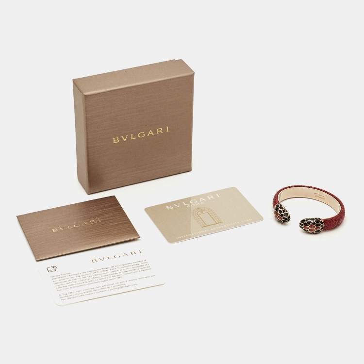 Pre Owned Bvlgari Serpenti Forever Snakeskin Leather Enamel Gold Tone Bracelet
