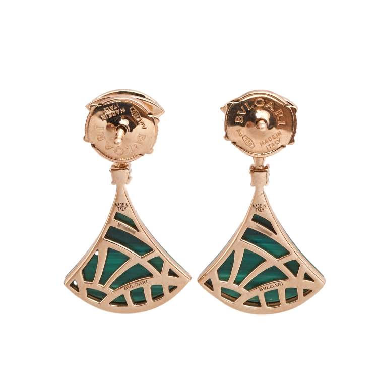 Pre Owned Bvlgari Divas' Dream Malachite Diamond 18K Rose Gold Earrings