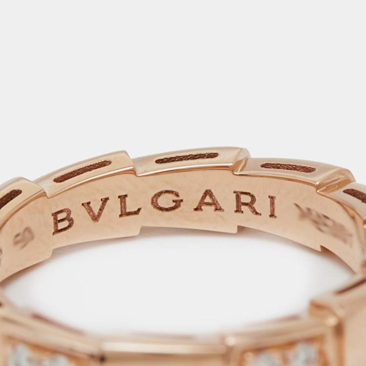 Pre Owned Bvlgari Serpenti Viper Diamond 18k Rose Gold Band Ring Size 50
