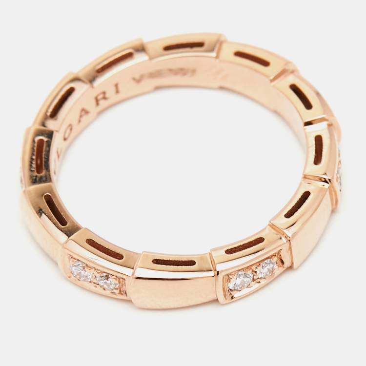 Pre Owned Bvlgari Serpenti Viper Diamond 18k Rose Gold Band Ring Size 50