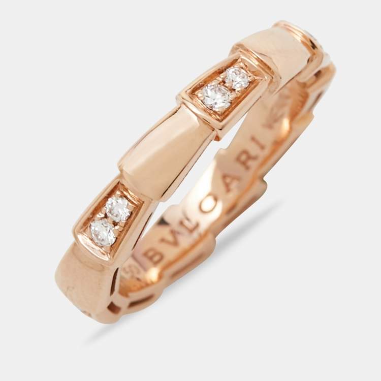 Pre Owned Bvlgari Serpenti Viper Diamond 18k Rose Gold Band Ring Size 50