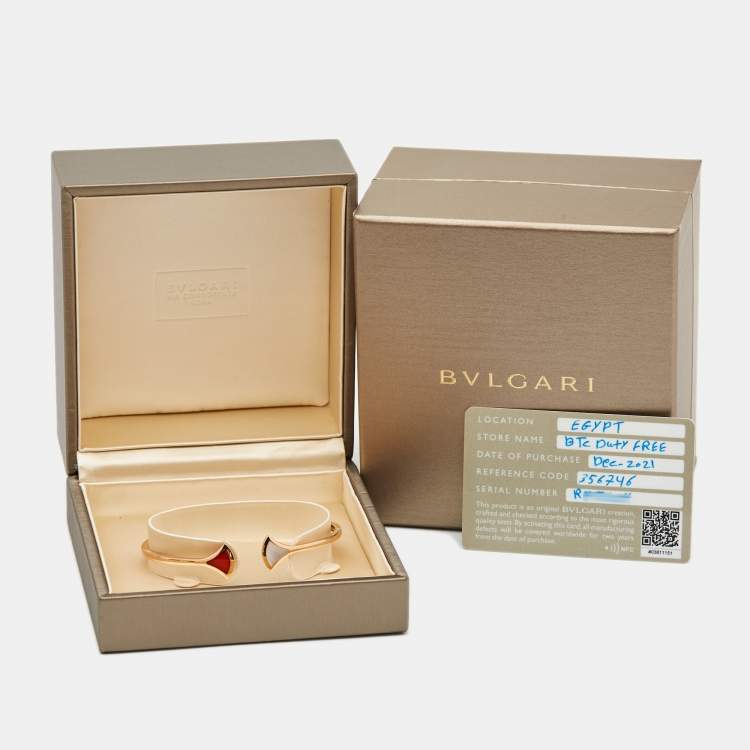 Pre Owned Bvlgari Divas' Dream Carnelian Mother of Pearl 18K Rose Gold Open Cuff Bracelet L