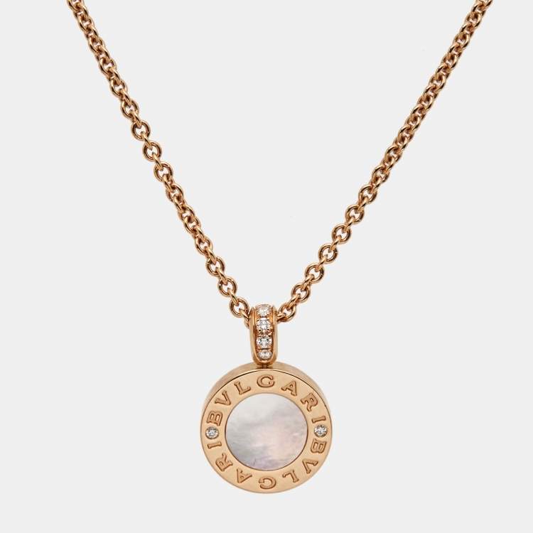 Pre Owned Bvlgari Bvlgari Bvlgari Diamonds Carnelian Mother of Pearl 18k Rose Gold Necklace