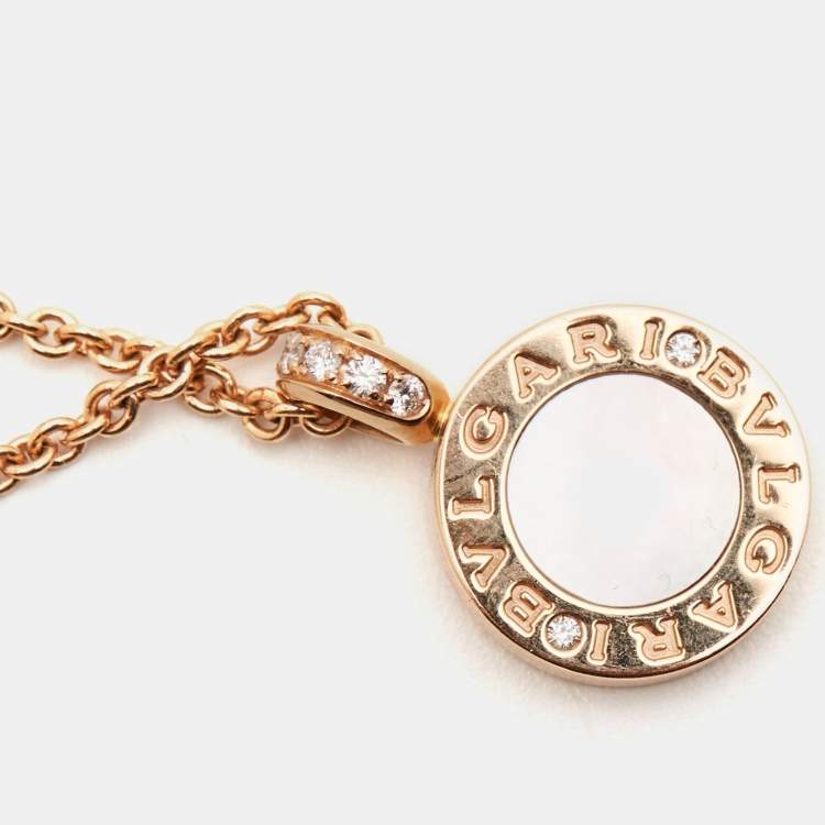 Pre Owned Bvlgari Bvlgari Bvlgari Diamonds Carnelian Mother of Pearl 18k Rose Gold Necklace