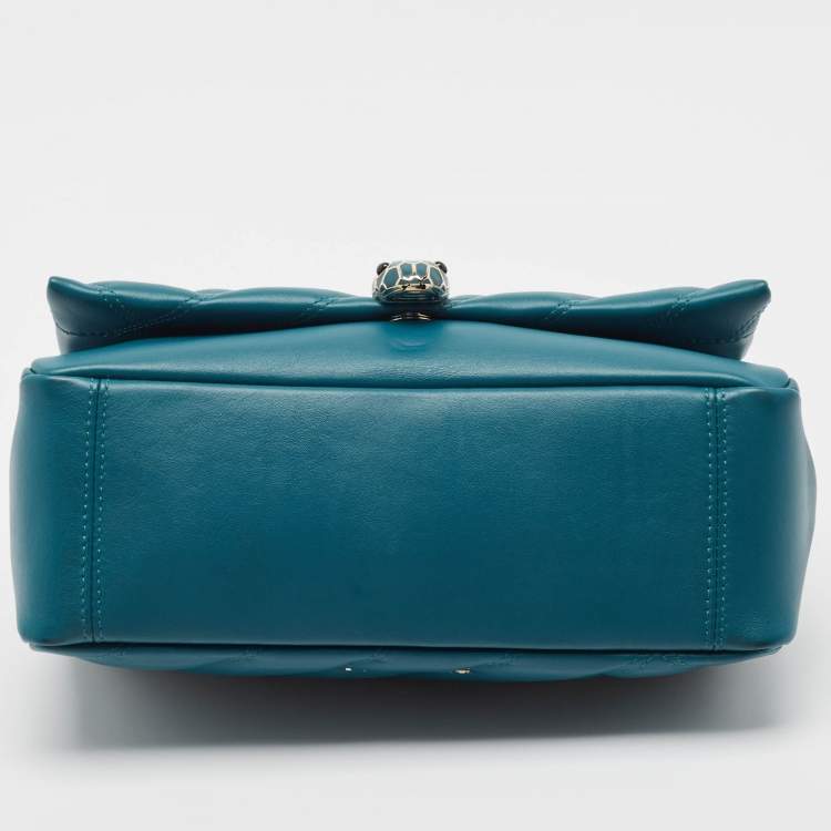 Pre Owned Bvlgari Green Quilted Leather Medium Serpenti Cabochon Shoulder Bag