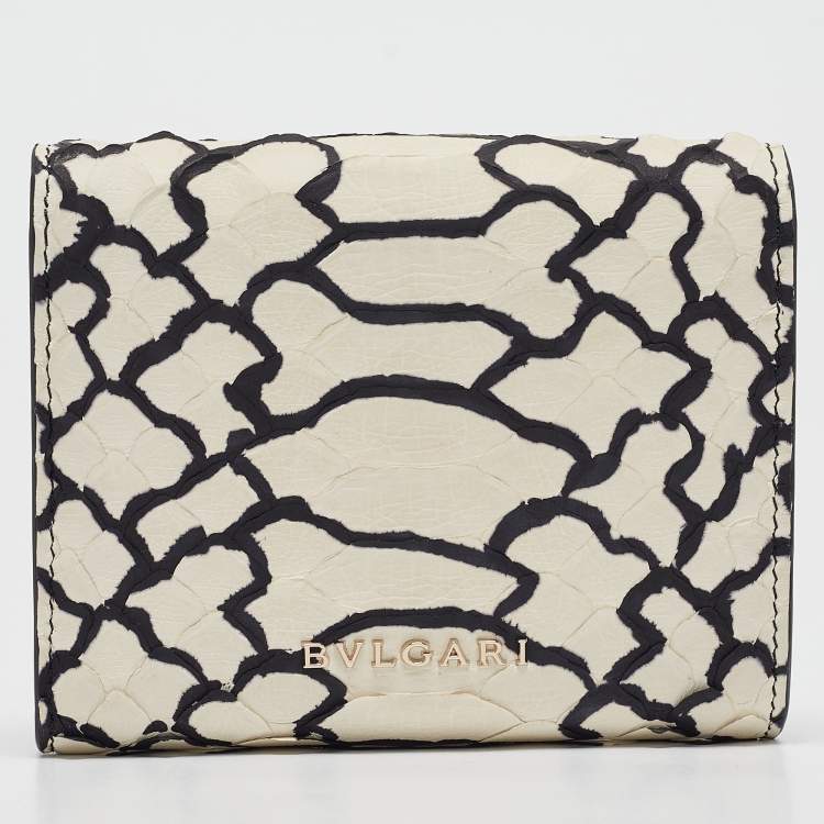 Pre Owned Bvlgari Off White/Black Python Serpenti Forever Trifold Wallet