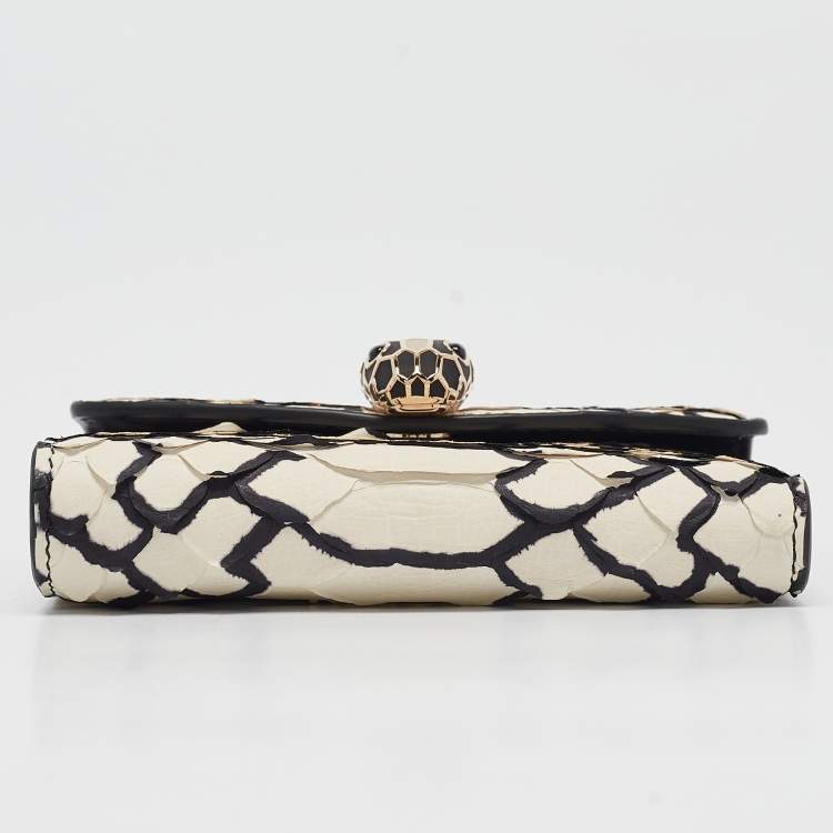 Pre Owned Bvlgari Off White/Black Python Serpenti Forever Trifold Wallet