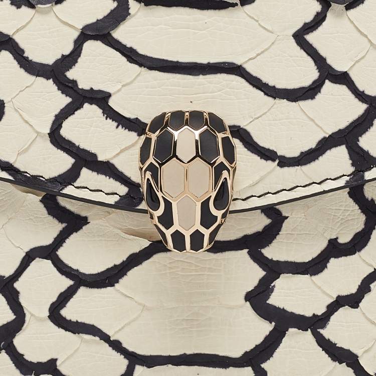 Pre Owned Bvlgari Off White/Black Python Serpenti Forever Trifold Wallet