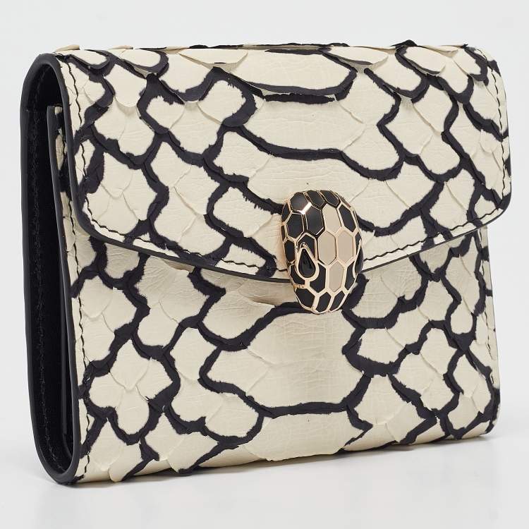 Pre Owned Bvlgari Off White/Black Python Serpenti Forever Trifold Wallet