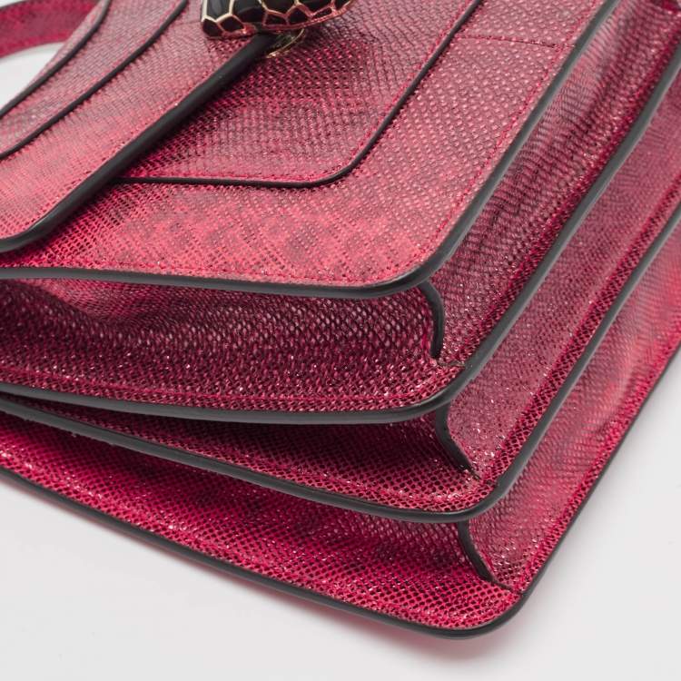 Pre Owned Bvlgari Red Karung Serpenti Forever Flap Top Handle Bag