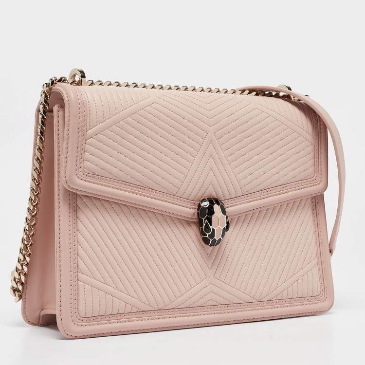 Pre Owned Bvlgari Light Pink Leather Serpenti Diamond Blast Shoulder Bag