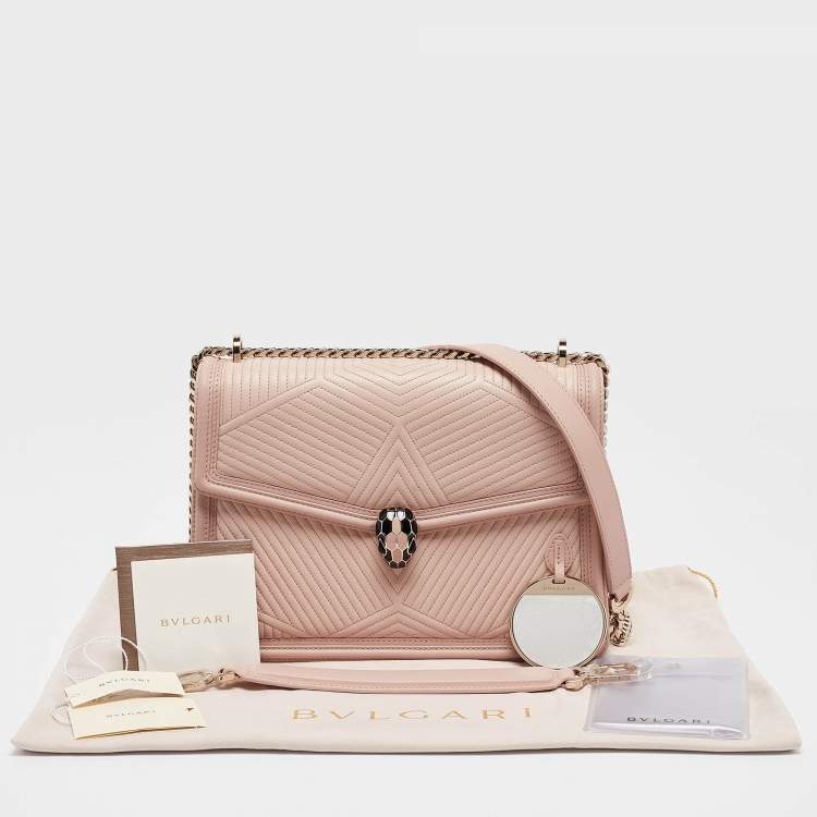 Pre Owned Bvlgari Light Pink Leather Serpenti Diamond Blast Shoulder Bag