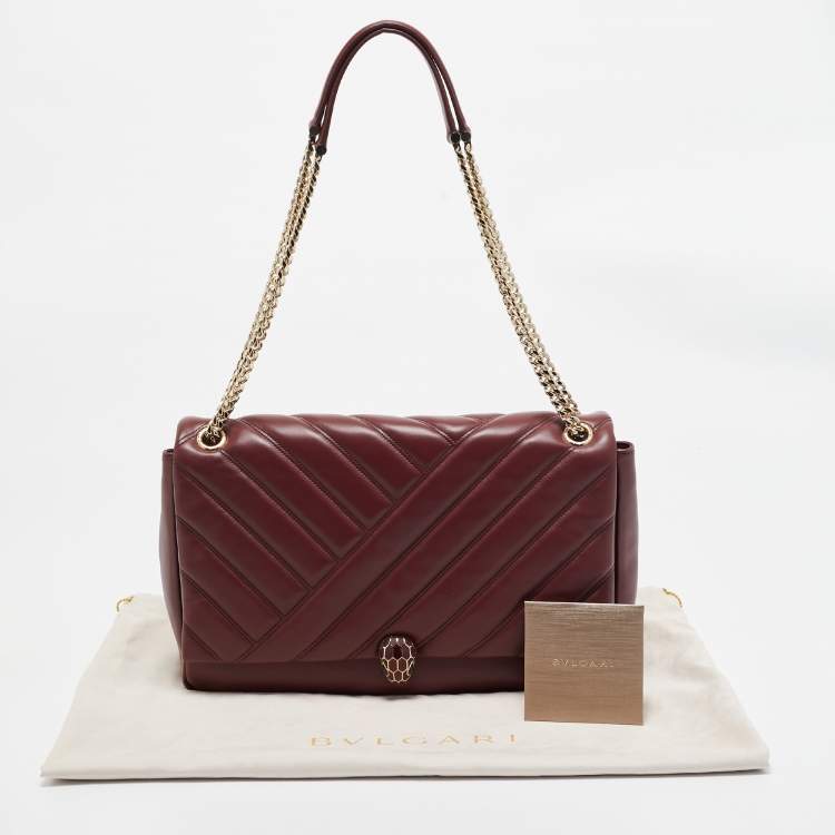 Pre Owned Bvlgari Red Quilted Leather Serpenti Cabochon Shoulder Bag