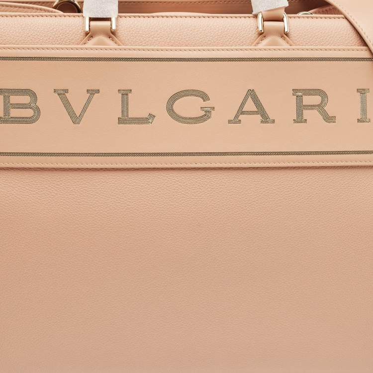 Pre Owned Bvlgari Dusty Pink Leather Logo Tote