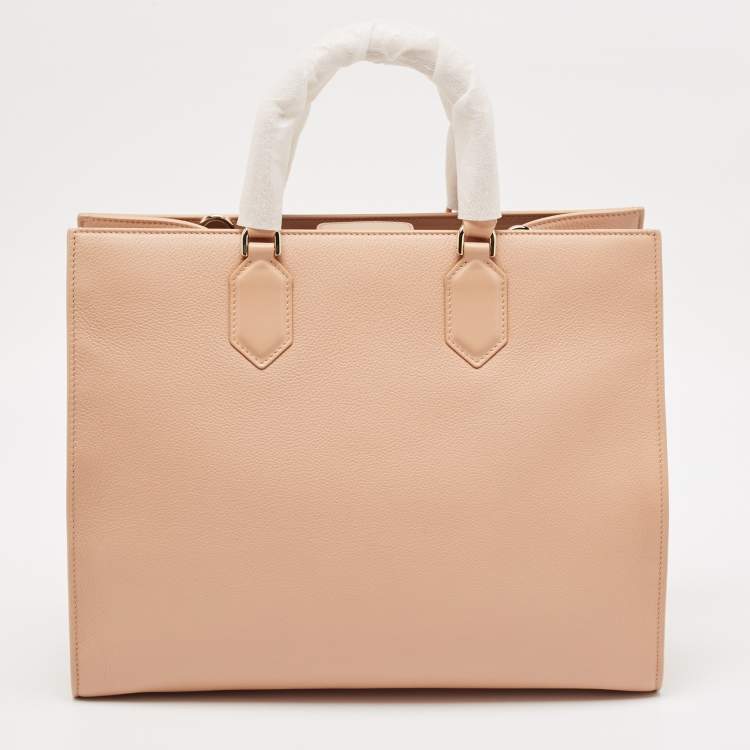 Pre Owned Bvlgari Dusty Pink Leather Logo Tote