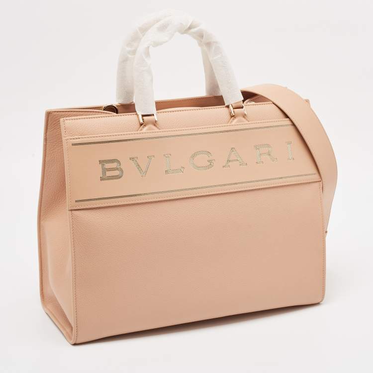 Pre Owned Bvlgari Dusty Pink Leather Logo Tote