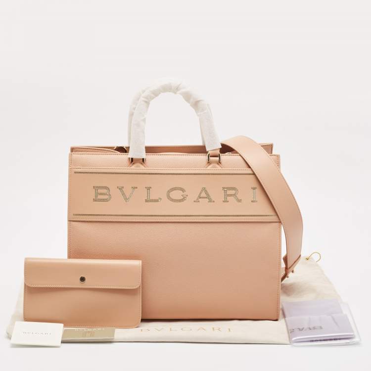 Pre Owned Bvlgari Dusty Pink Leather Logo Tote