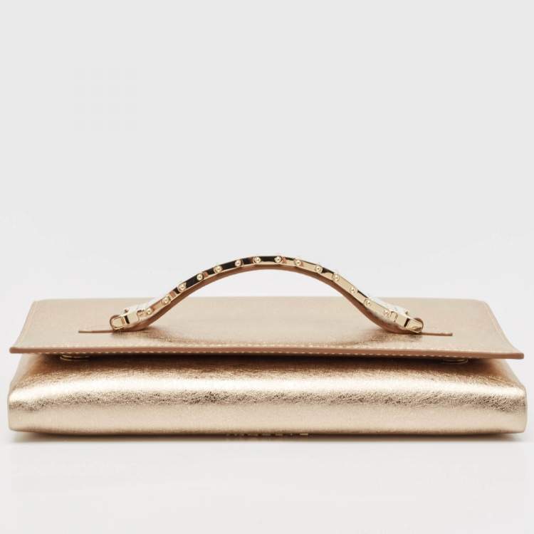 Pre Owned Bvlgari Gold Leather Cocktail Clutch