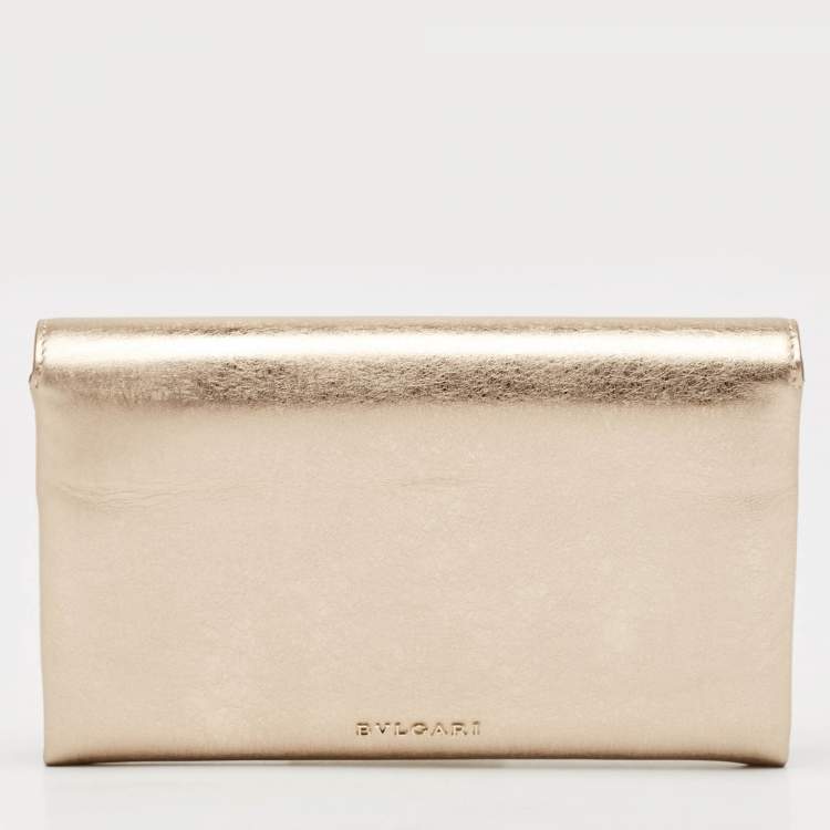 Pre Owned Bvlgari Gold Leather Cocktail Clutch