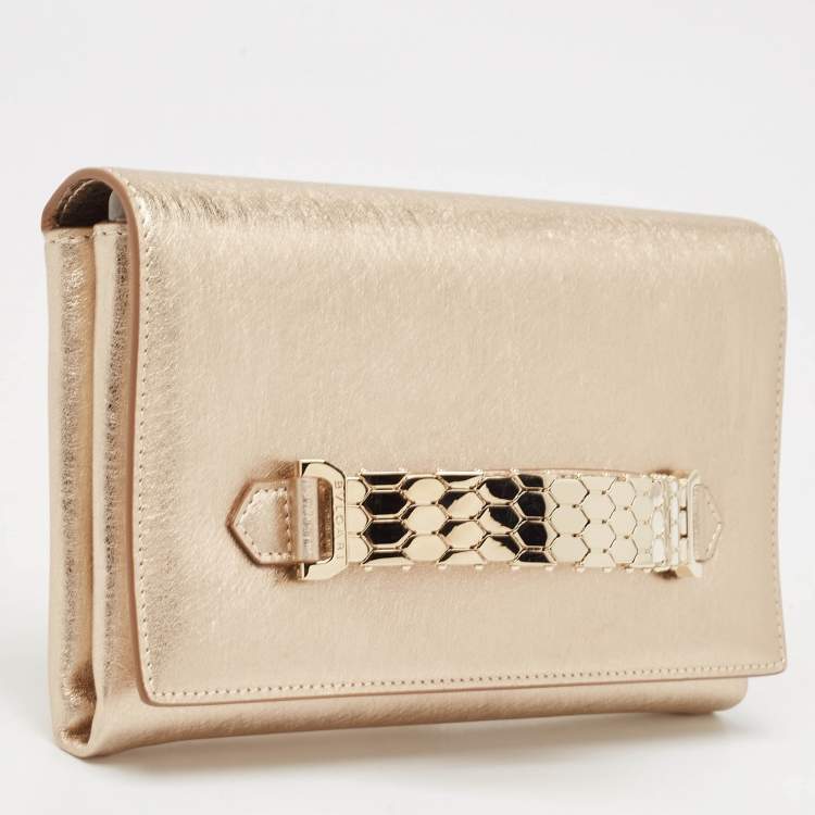 Pre Owned Bvlgari Gold Leather Cocktail Clutch