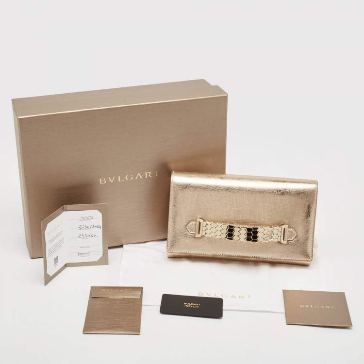 Pre Owned Bvlgari Gold Leather Cocktail Clutch