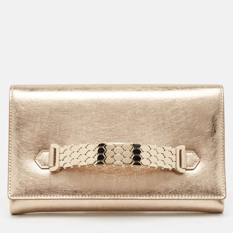 Pre Owned Bvlgari Gold Leather Cocktail Clutch