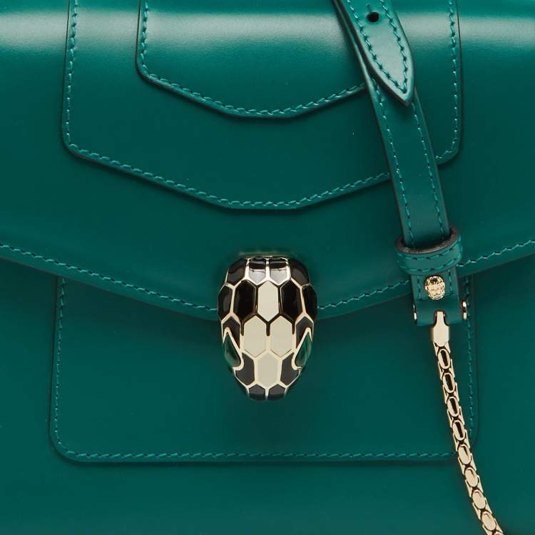 Pre Owned Bvlgari Green Leather Serpenti Forever Top Handle Bag