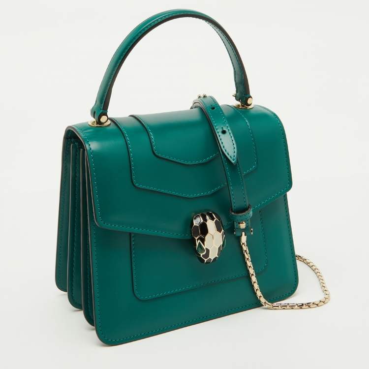Pre Owned Bvlgari Green Leather Serpenti Forever Top Handle Bag