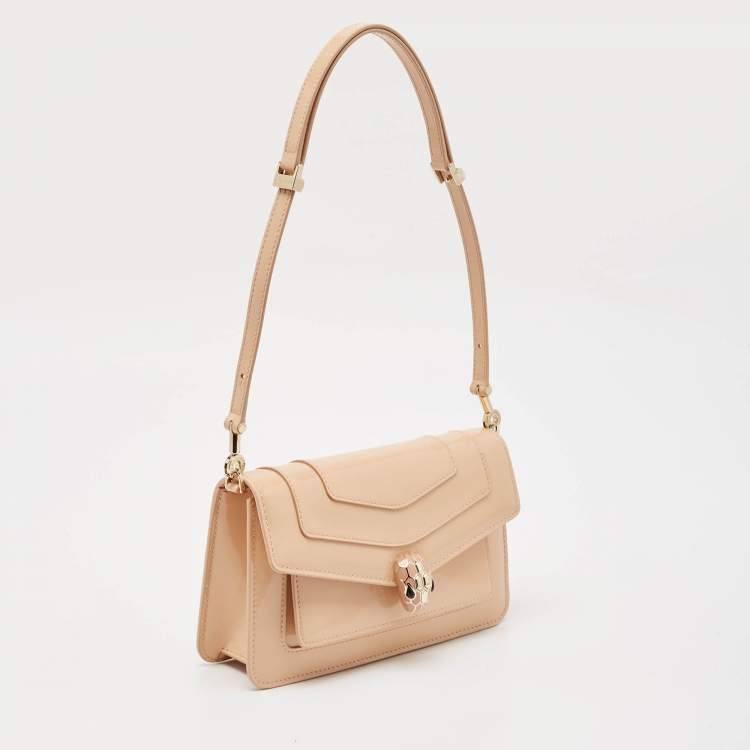 Pre Owned Bvlgari Beige Leather Serpenti Forever East West Shoulder Bag