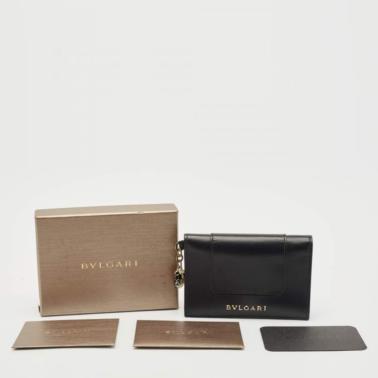 Pre Owned Bvlgari Black Leather Serpenti Forever Bifold Card Case