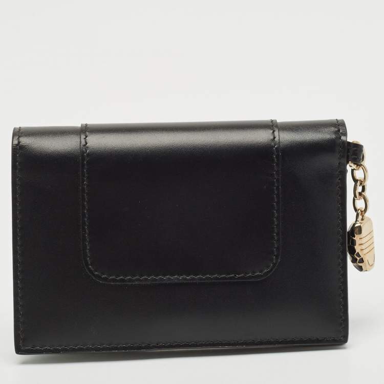 Pre Owned Bvlgari Black Leather Serpenti Forever Bifold Card Case