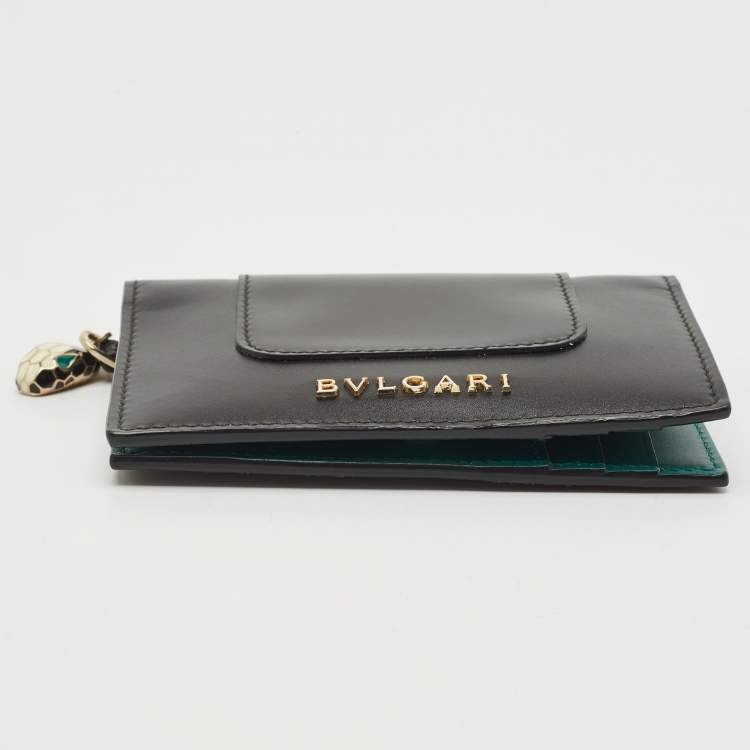 Pre Owned Bvlgari Black Leather Serpenti Forever Bifold Card Case