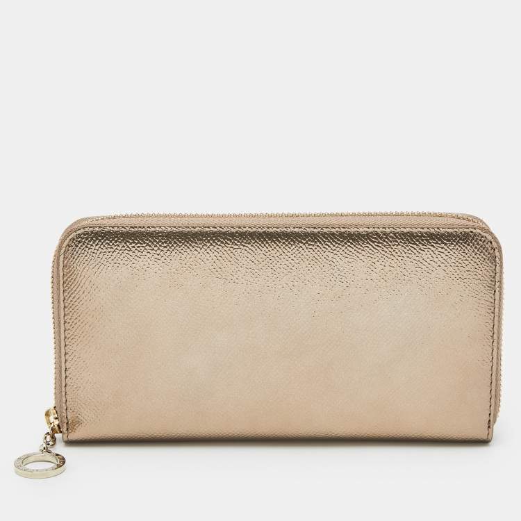 Pre Owned Bvlgari Bronze Leather Zip Continental Wallet