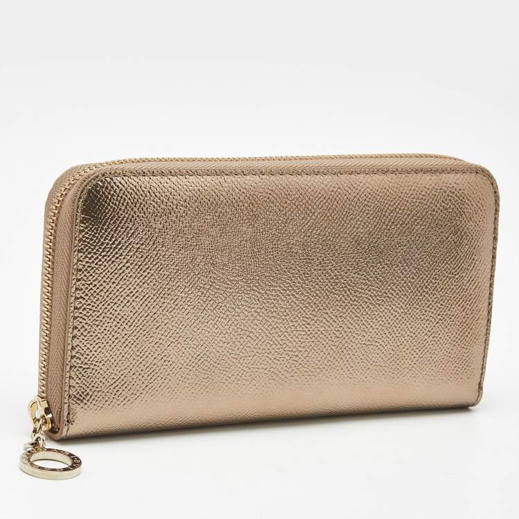 Pre Owned Bvlgari Bronze Leather Zip Continental Wallet